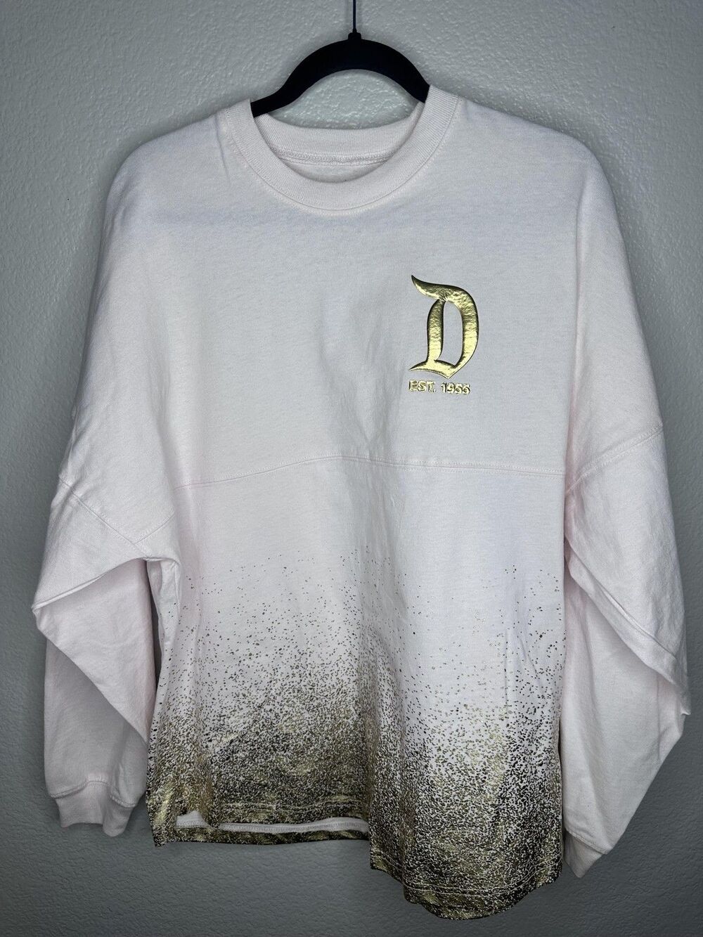 Disney Shirt Womens Medium Pink Gold Disneyland Spirit Jersey Long Sleeve Foil